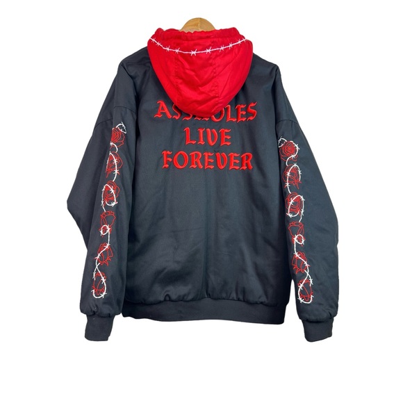 Assholes Live Forever Roses Embroidered Bomber Jacket Size XL - Picture 4 of 9